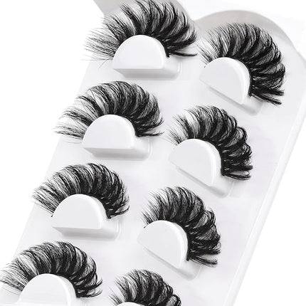 Losha 22mm Lashes Fluffy Eyelashes 5D Dramatic Long False Eyelashes Volume Faux Mink Lashes Wispy Fake Lashes that Like Lash Extensions 4 Pairs (Lifted)