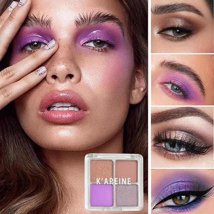K'APEINE 4-Color Eyeshadow Palette, Purple Eyeshadow Quad Natural Matte Eyeshadows Makeup Palette Highly Pigmented Long-Lasting for Women Girls Party,Music Festival, Stage Performance,Appointment