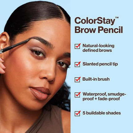 Revlon ColorStay Eyebrow Pencil with Spoolie Brush, Waterproof, Longwearing, Angled Tip Applicator for Perfect Brows, 225 Soft Black, 0.021 oz