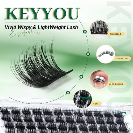 Lash Clusters,96 Pcs Cluster Lashes D Curl 10-18MIX DIY Lash Extensions Eyelash Clusters,KEYYOU Volume Wispy Individual Lashes Soft&Comfortable Easy DIY at Home(Y30,D-10-18MIX)