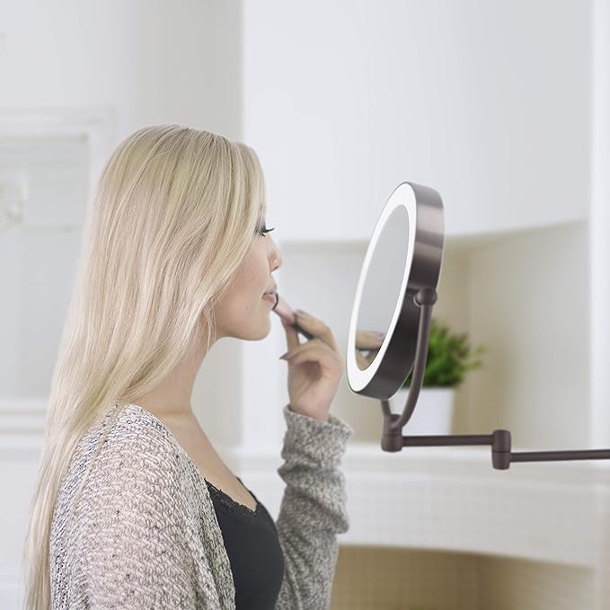Zadro 11" LED Wall Mounted Makeup Mirror 10X/1X Shaving Mirror Cordless or Battery Operated Vanity Mirrors for Wall (Large | 10X/1X | 11" x 14.5", Oil-rubbed Bronze)