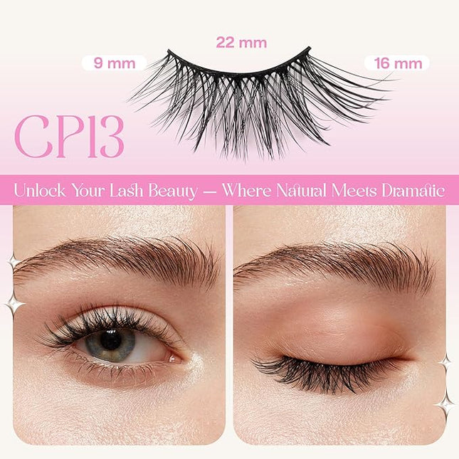 CALAILIS Self Adhesive Eyelashes 5 Pairs Natural Look Press On Lashes No Glue Need Eyelashes Reusable Cat Eye Wispy Self-adhesive False Lashes with Replacement Adhesive Strips (CP13)
