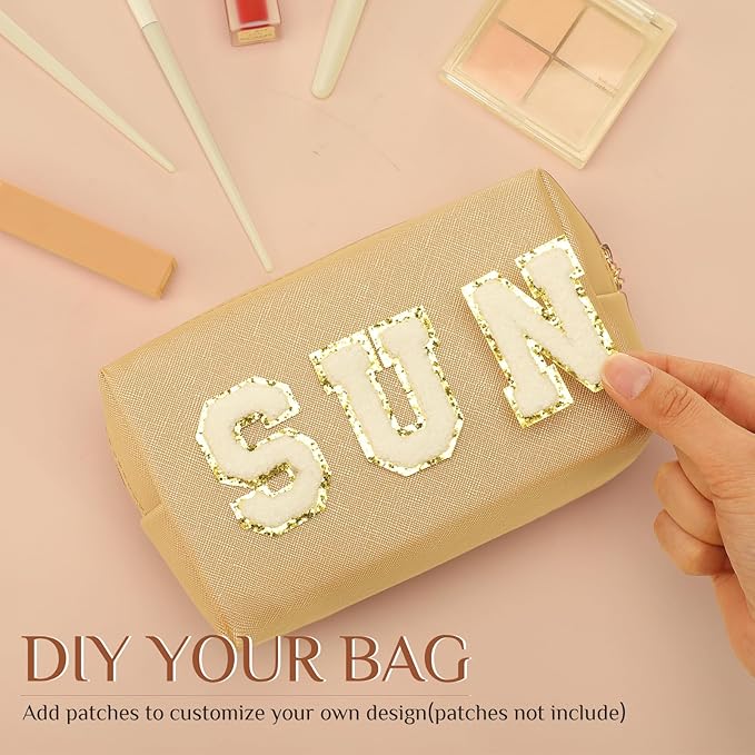 Sanwuta 9 Pcs Makeup Bags Bulk PU Double Zippers Cosmetic Bag Makeup Toiletry Pouch Portable Travel Organizers Case for Women Bachelorette Party End of The Year Bridesmaid Gift(Pearl Color)