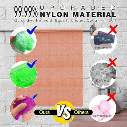 UJFQBH 3 Pieces African Bath Sponge African Net Long Net Bath Sponge Exfoliating Shower Body Scrubber Back Scrubber Skin Smoother,Great for Daily Use (Purple， Pink，Green)