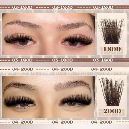 Brown Lash Clusters Kit Fluffy Thick Cluster Eyelash Extensions Kit Volume Dark Brown Eyelash Clusters CC-Curly Individual Lashes 130D 150D 180D 200D Cluster Lashes with Lash Bond and Seal, Tweezers