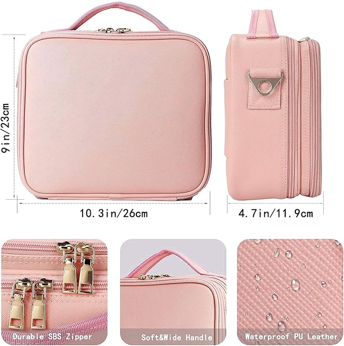 JOURMON Travel Makeup Bag Portable Cosmetic Train Case Organizer Artist Storage Bag with Adjustable Dividers for Cosmetics Makeup Brushes Toiletry Jewelry Digital Accessories(Cute Pink,S)