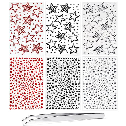 Halloween Self Adhesive Face Gems for Makeup, Red Black Clear Festival Jewels, Hair Gems, Y2K Star Rhinestone Stickers for Face, Eye, Makeup, Body ﻿