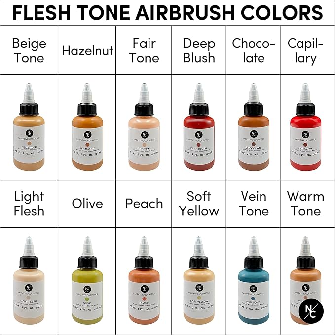 Flesh Tone Alcohol Airbrush Paints - 2 fl oz, Skin Safe, Quick Dry, Waterproof, Sweatproof, Transferproof Liquid Makeup for Tattoo Cover-Up, Bodypainting, FX Makeup - Peach