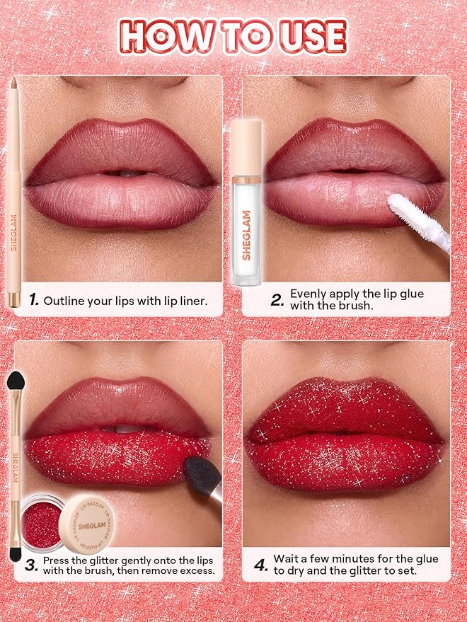 SHEGLAM Lip Dazzler Glitter Kit Long-Lasting Glitter Lip Gloss Sexy Super Stay Non-Sticky Shiny Liquid Kit Lipstick Y2K-Encore