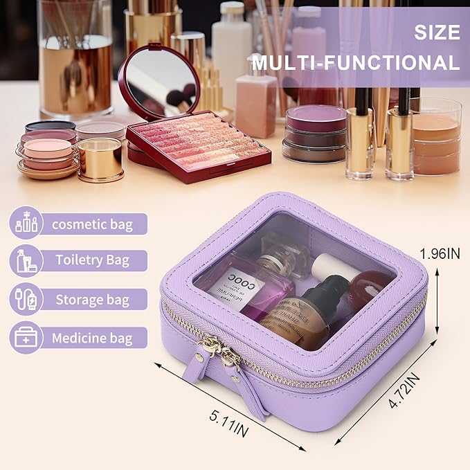 Pinkmik Small Makeup Bag Mini Clear Cosmetic Makeup Case & Toiletry Bag with Zipper Women's Purse Organizer & Car Essentials (X/Purple, MINI)
