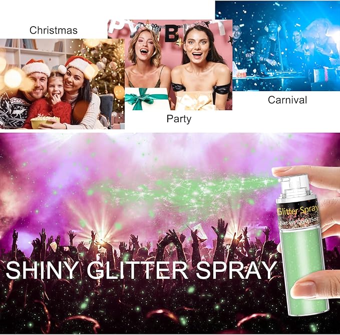 Hair and Body Glitter Spray, 1PC Green Glitter Hairspray Dry Powder Makeup for Clothes, Festival Rave Prom Loose Sparkle Powder,Holographic Ultra Fine Resin Glitters for Crafts (Green)