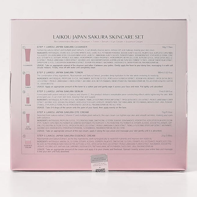 LAIKOU SAKURA Skin Care, Skin Care Set, Face Mask, Eye Mask, Lip Mask with Serum, Cleanser, Toner, Eye Cream, Essence Cream for Women Teen Girls Mom Daughter Mother's Day Christmas Birthday