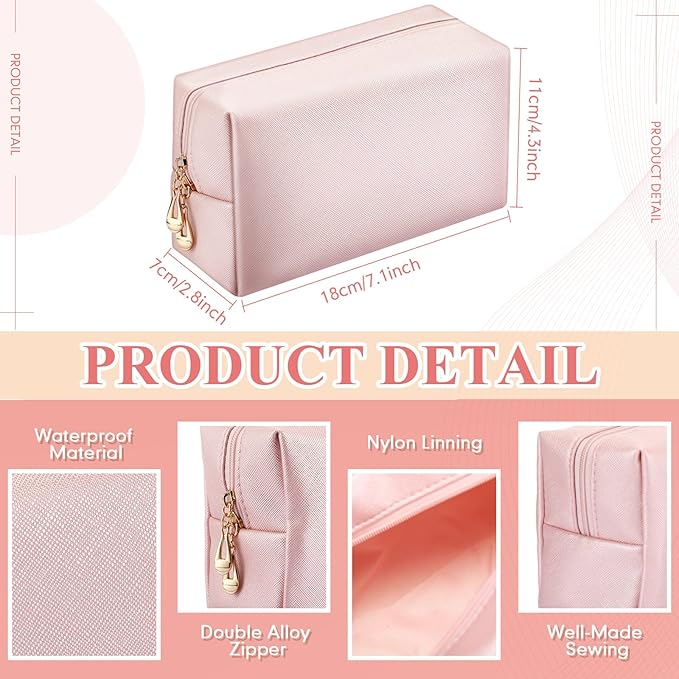 Kigeli 15 Pcs Aesthetic Makeup Bags PU Leather Cosmetic Pouches Waterproof Plain Toiletry Bags Makeup Pouches Bulk for Women Party Gift Travel Storage Organizer(Rose Gold)