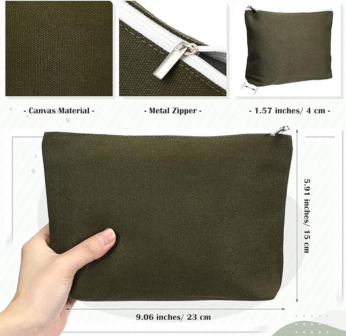 Reginary 10 Pcs Canvas Makeup Bags Bulk for Women Blank DIY Pencil Pouch Travel Toiletry Cosmetics Bags Gift for Christmas Breast Cancer Awareness Thanksgiving Wedding Nurses Teacher(Plain Color)