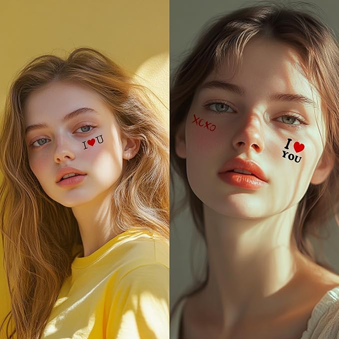 2pcs Makeup Stickers, Waterproof Face Love Heart Temporary Tattoo Stickers, Masquerade Stickers, Wedding Face Makeup Stickers for Women.