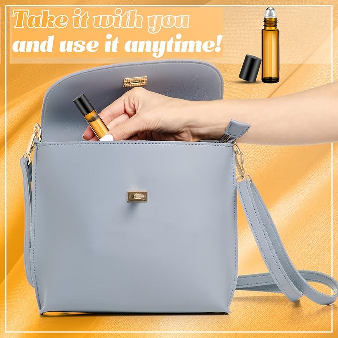 Sumind Essential Oil Roller Bottles - 250 Pcs, 10 ml Glass, Stainless Steel Roller Balls, Leakproof, Funnel Included(Amber)