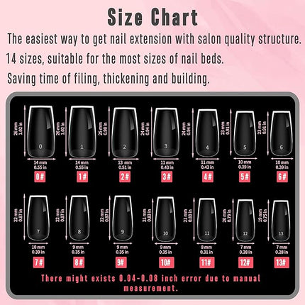 NOVO OVO Extra Thick Square Nail Tips Press on Natural Curve, Medium Soak Off Soft Gel Fake Nail Extension, Full Cover Matte Cuticle False Nails for Acrylic French, Salon DIY x 14 Sizes 336 pcs