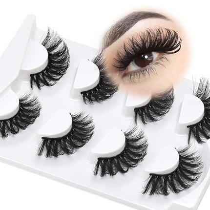 Losha 22mm Lashes Fluffy Eyelashes 5D Dramatic Long False Eyelashes Volume Faux Mink Lashes Wispy Fake Lashes that Like Lash Extensions 4 Pairs (Lifted)