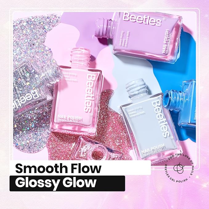 Beetles Nail Polish Set - Quick Dry Nail Polish Kit 12 Colors Pink Glitter Green Blue Yellow Red Regular Air Dry Fingernail Polish Pack for Women Gift Beetles Colorful Canvas 12 Colors