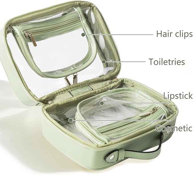 Veki Transparent Makeup Bag Travel Cosmetic Bags Case Waterproof Toiletries Bag Large Capacity Open Storage Bags Organizer With Zipper, Portable Make Up Organizer for Women and Girls