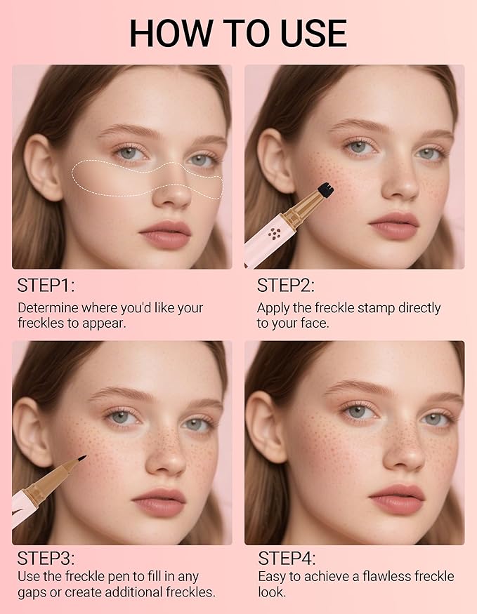 Erinde 2-In-1 Dual-Ended Freckle Pen & Freckle Stamp, Waterproof Freckles Makeup Kit with Precise Curved Tip for Natural, Lifelike Faux Freckles, Long-Lasting Quick Dry Smudge-Proof Fake Freck Pen, 03
