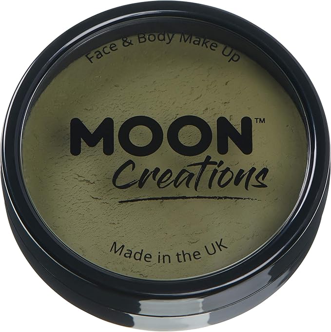 Pro Face & Body Paint Cake Pots by Moon Creations - Army Green - Professional Water Based Face Paint Makeup for Adults, Kids - 1.26oz