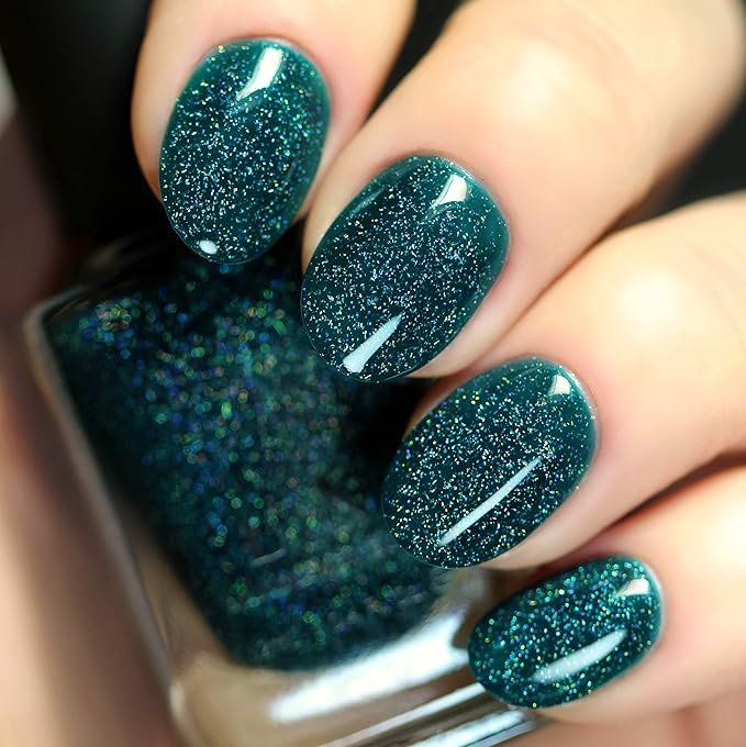 ILNP Cheers - Creamy Forest Blue-Green Holographic Nail Polish, Chip Resistant, 7-Free, Non-Toxic, Vegan, Cruelty Free, 12ml