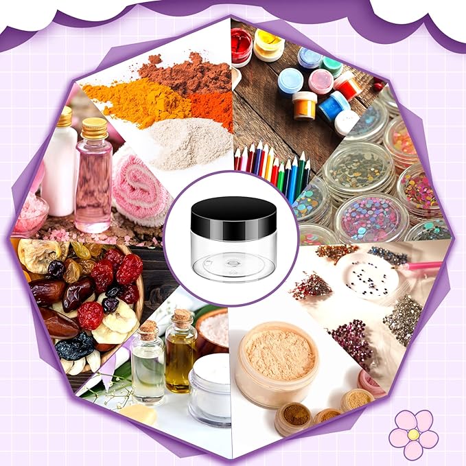 Aoriher 150 Pcs Plastic Container Jars with Lids Round Cosmetic Jars Empty Plastic Container for Lotion, Cream, Ointments, Makeup, Eye Shadow, Rhinestone, Samples, Pot, Travel Storage(4 oz,Black)