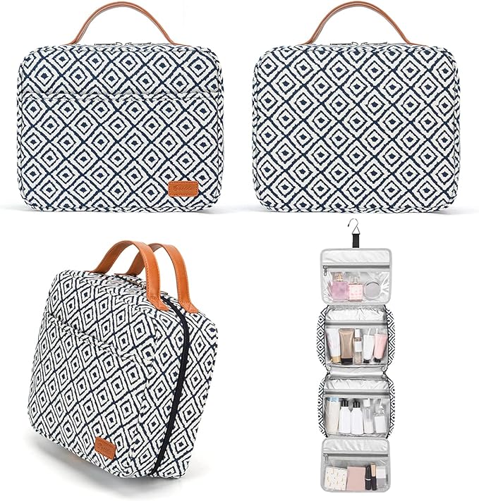 Hanging Travel Toiletry Bag,Large Capacity Cosmetic Travel Toiletry Organizer for Women with 4 Compartments & 1 Sturdy Hook,Perfect for Travel/Daily Use/Christmas