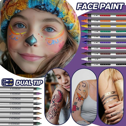 Water Resistant Face Paint Tattoo Pen - 18Pcs Temporary Tattoo Markers for Skin Dual-End Visible Capacity Henna Body Tattoo Kit, Body Painting Kit, Teen Girl Gifts Trendy Stuff for Teenage Adults
