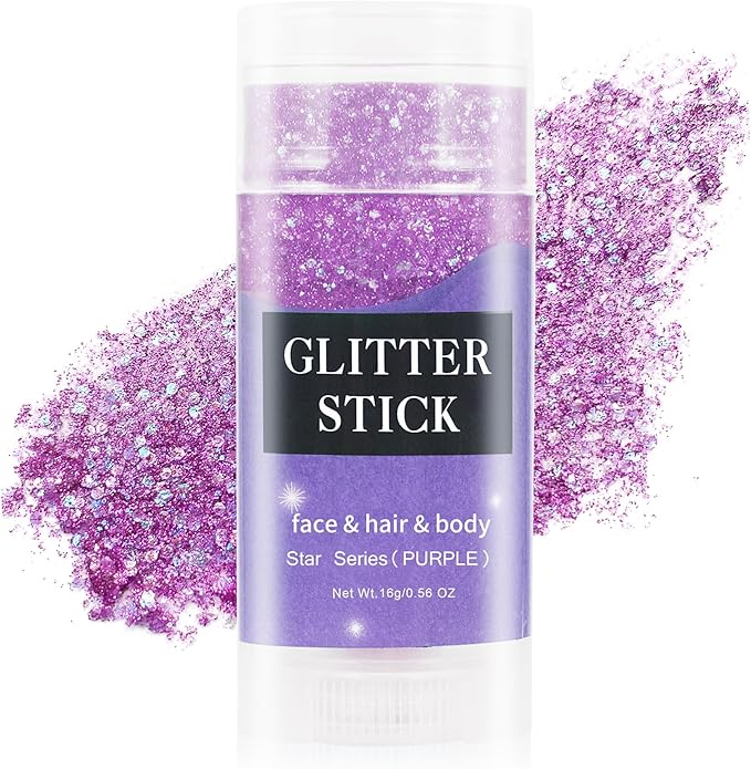 MEICOLY Purple Face Body Glitter Stick,Mardi Gras Outfit for Women,Mardi Gras Accessories,Waterproof Chunky Glitter Makeup for Face/Body/Hair/Eyes,Mermaid Glitter Face Paint,Body Glitter for Women
