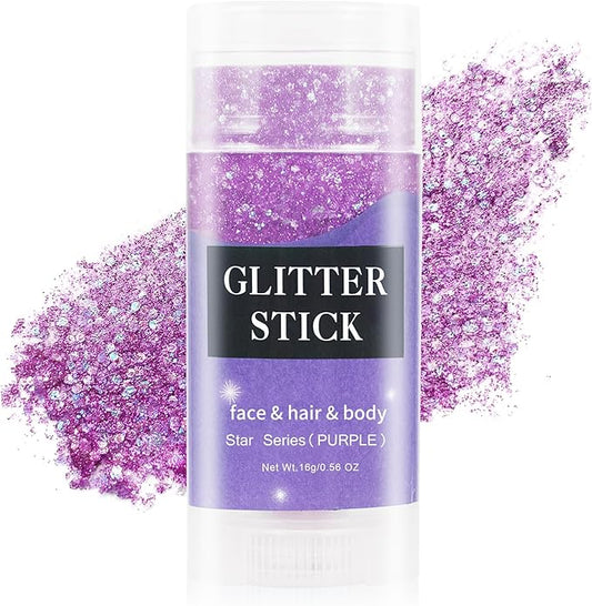 MEICOLY Purple Face Body Glitter Stick,Mardi Gras Outfit for Women,Mardi Gras Accessories,Waterproof Chunky Glitter Makeup for Face/Body/Hair/Eyes,Mermaid Glitter Face Paint,Body Glitter for Women