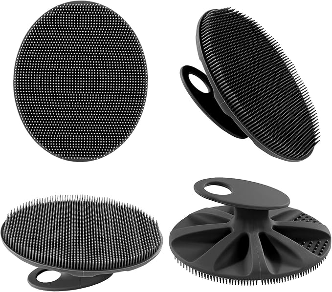 INNERNEED Soft Silicone Body Scrubber Exfoliating Glove Shower Cleansing Brush, SPA Massage Skin Care Tool, for Sensitive and All Kinds of Skin (Gray+Black)