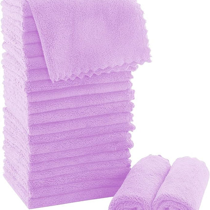 MOONQUEEN Ultra Soft Premium Washcloths Set - 12 x 12 inches - 24 Pack - Quick Drying - Highly Absorbent Coral Velvet Bathroom Wash Clothes - Use as Bath, Spa, Facial, Fingertip Towel (Purple)