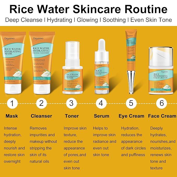 Skin Care Set,Women Teen Glass Skincare w/Korean Rice Extract,Hydrate Glow Repair Anti-Aging Facial Routine Kit Gift Set for Women Mom Wife Teenager Girl Trendy Stuff Christmas Gifts Stocking Stuffers