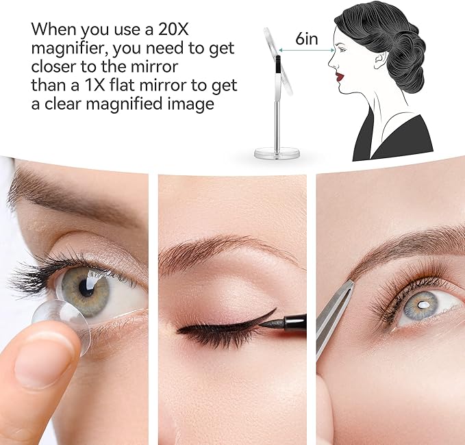 MIYADIVA 20X Magnifying Makeup Mirror,Double Sided 1X & 20X Magnifying Mirror with Stand,Tabletop Magnified Vanity Mirror with 360°Rotation for Bathroom or Bedroom 7.8 Inch