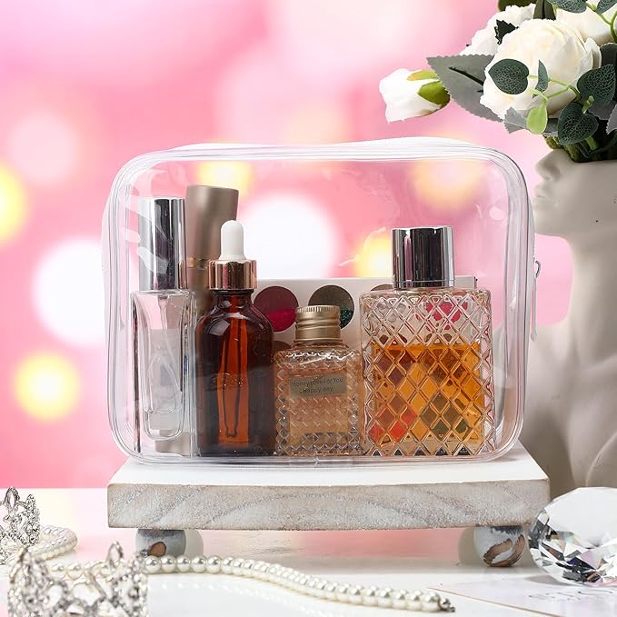 Weewooday 12 Pieces Clear Makeup Bags Cosmetic Storage Bags PVC Zipper Pouches Travel Waterproof Makeup Plastic Case for Women Organizing Toiletries Traveling Bathroom