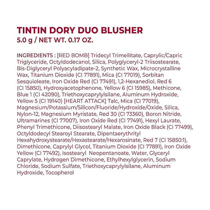 COLORGRAM TINTIN DORY DUO BLUSHER 05 RED HEART DUO | Dual Texture Cream & Powder Blush in One | Natural Flush to Matte Finish Cheek Color | Buildable, Compact Korean Blush for Daily Makeup