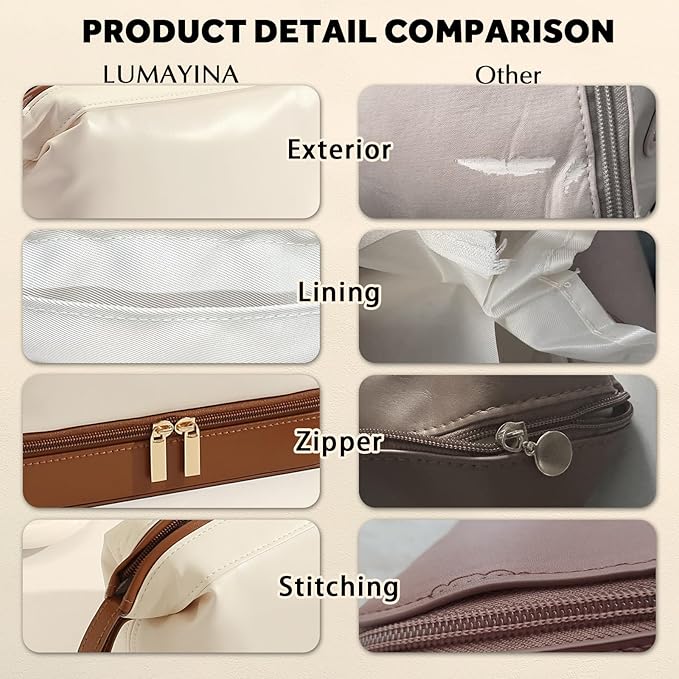 2-In-1 Jewelry Box and Makeup Bag with Mirror - Versatile Travel Jewelry Holder Organizer Cosmetic Bag, Portable Toiletry Bag with Integrated Jewelry Makeup Case for Women Men (White & Brown)