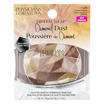 Physicians Formula Mineral Wear Diamond Dust, Vitamin E Mineral Weightless Powder and Serum Hybrid, Warm Radiant Finish, Vegan, Talc-Free, Cruelty-Free - Luminous Bronzer