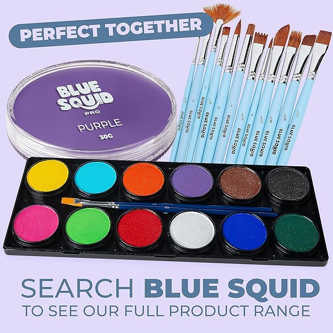 Blue Squid PRO Face Paint - Professional Water Based Single Cake Facepaint & Body Paints - SFX Makeup, Kids Adults Face Painting for Costume, Halloween, Cosplay - Classic Purple 30g / 1oz