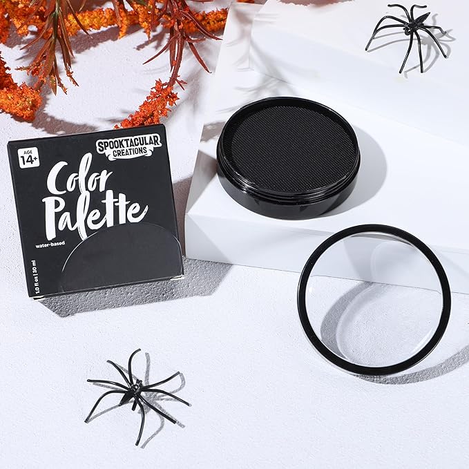 Spooktacular Creations Halloween Makeup Face Body Paint Waterproof Foundation Cream Cake Tub, Halloween Party Cosplay Clown Sfx Costume and Dress Up Makeup for Adult(1 Oz, Black)