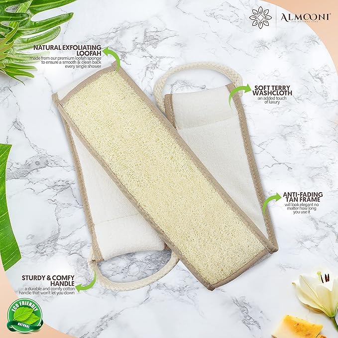 Almooni Natural Egyptian Loofah Back Scrubbers for Use in Shower, Exfoliating Natural Loofah Back Scrubber for Shower for Men and Women to Clean Your Back Deeply - 1 Count (1 Pack)