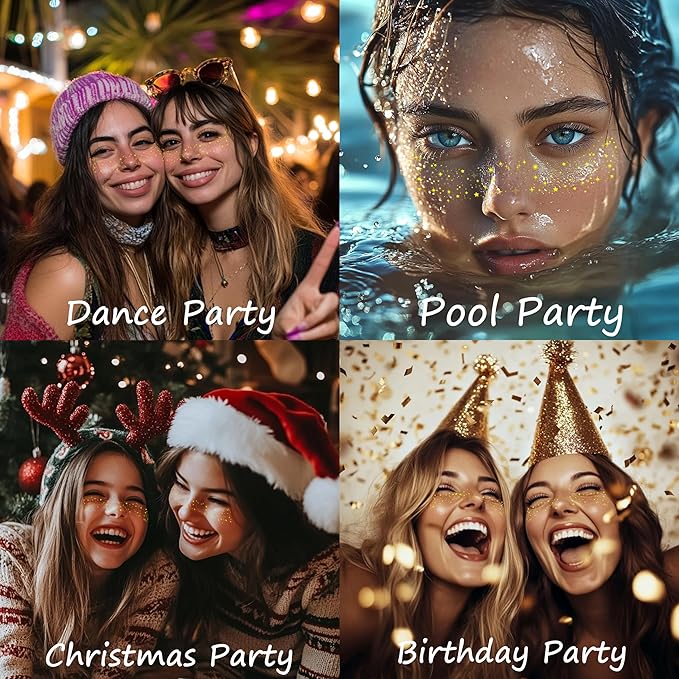 10 Pcs Gold Face Makeup Patches,Glitter Freckles Face Tattoo,Waterproof Face Glitter Speckles,Faux Freckle Patches,Temporary Face Freckles For Women(Gold Star)