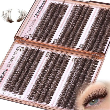 Brown Lash Extensions D-Curly Eyelash Extensions 480Pcs Volume Lash Clusters Dark Brown Cluster Eyelash Extensions Wispy Clusters Individual Lashes Thick Cluster Lashes (60D 80D 100D Mixed, 10-16MM)