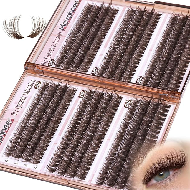 Brown Lash Extensions D-Curly Eyelash Extensions 480Pcs Volume Lash Clusters Dark Brown Cluster Eyelash Extensions Wispy Clusters Individual Lashes Thick Cluster Lashes (60D 80D 100D Mixed, 10-16MM)