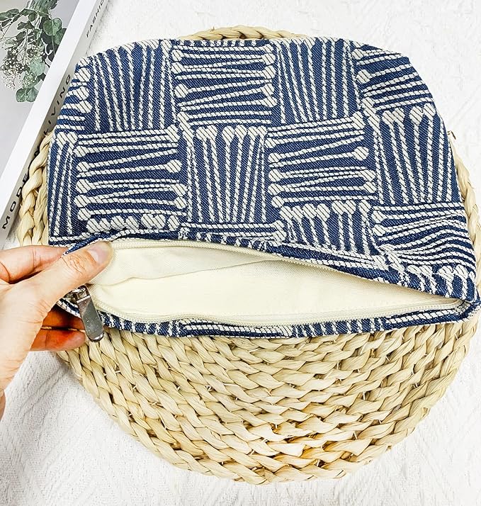 2 Pcs Makeup Bags, Large Cosmetic Bag Travel Toiletry Bag Organizer for Women, Embroidery Craft, Stripe Makeup Bag Small Cosmetic Pouch Purse with Zipper Gifts for Girls Teen