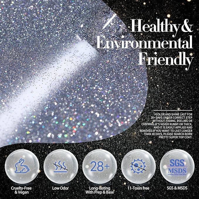 Born Pretty Reflective Glitter Gel Polish Christmas Gold Silver Glitter Sparkly Shiny Disco DJ LED Gel Nail Polish Nail Varnish 6PCS 7ML