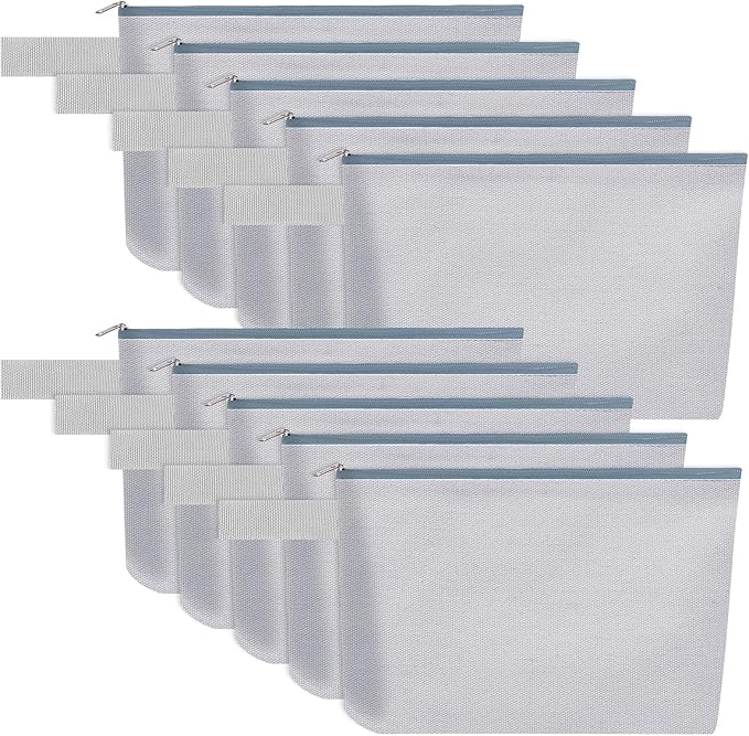 10 Pieces Cotton Canvas Makeup Bag with Bottom and Strap, Multi-Purpose Cosmetic Bag with Zipper Travel Toiletry Pouch, Blank DIY Craft Bag (Grey, L)