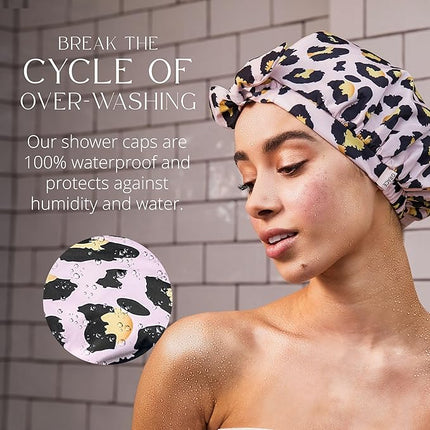 GRACE & COMPANY Luxury Shower Cap For Women - 100% Waterproof, Reusable, Washable & Breathable Shower Caps - Lucie(Bag Packaging)